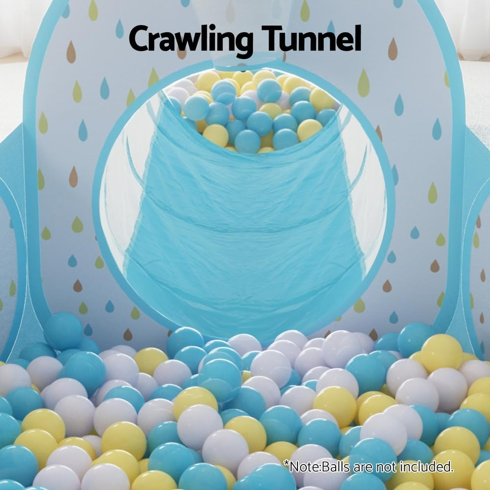 KEEZI Kids Play Tent Pop up Playhouse Ball Pit Tunnel Basketball Hoop Blue