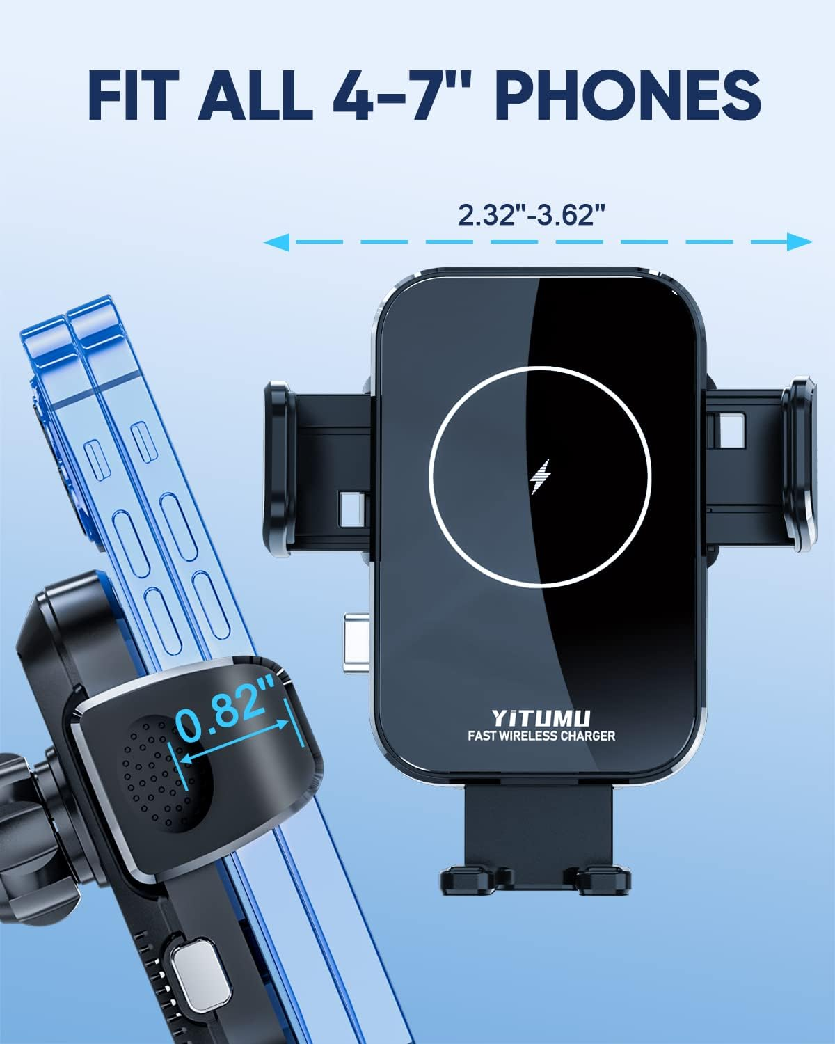 Wireless Car Charger, 15W Qi Fast Charging Car Phone Holder Wireless Charging, Windshield Dashboard Phone Mount Holder Compatible with Iphone 14/13/12/11 Pro Max, Xs, Samsung Galaxy, Etc. image number 5