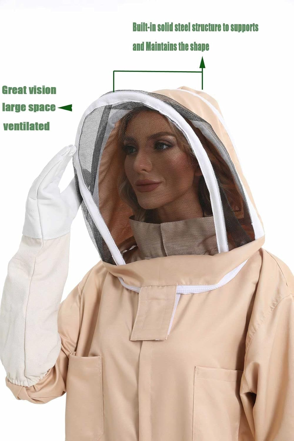 ANDES Jacket with Sheepskin Gloves & Ventilated Veil Protect Hood &Protection Professional Beekeeper Suit Outfit Total Apply to Men and Women Professional and Beginner (XL) image number 3