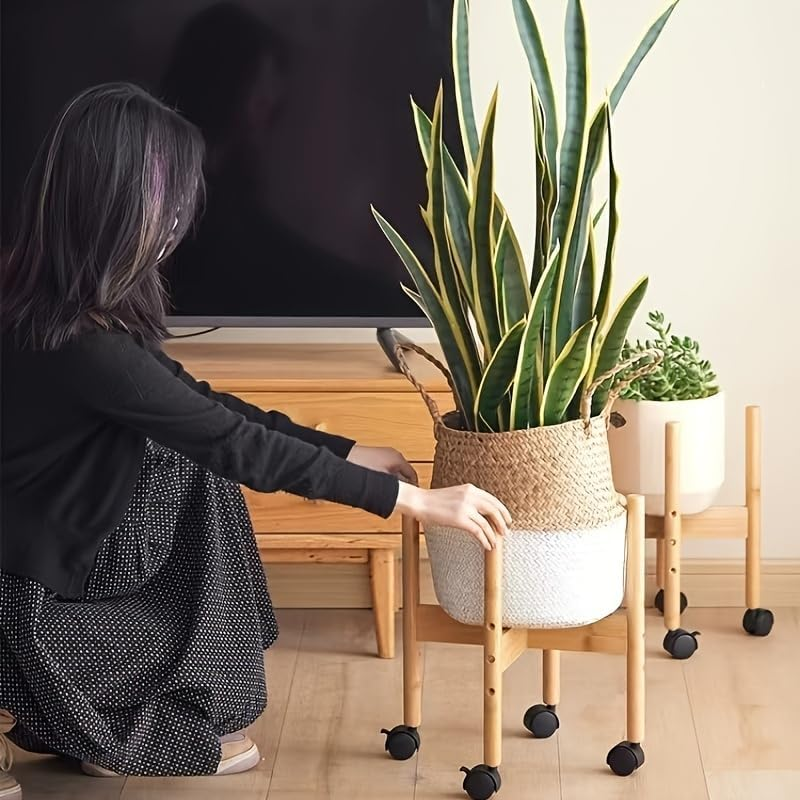 Plant Stand with Non-Slip and Fixable Universal Wheels, Easy Move and Smooth, Three Heights Adjustable, 33*30Cm image number 1