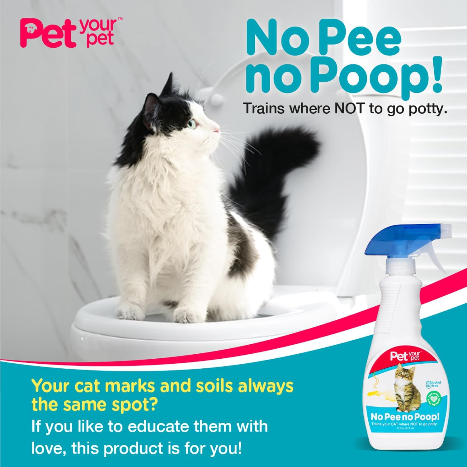 No Pee No Poop Cat Potty Training Spray &ndash; Non-Toxic Cat Spray Deterrent for Urine/Marking/Pooping &ndash; Natural Cat Pee Deterrent Spray &ndash; Indoor/Outdoor Keep off Cat Spray, 16 Fl Oz image number 6