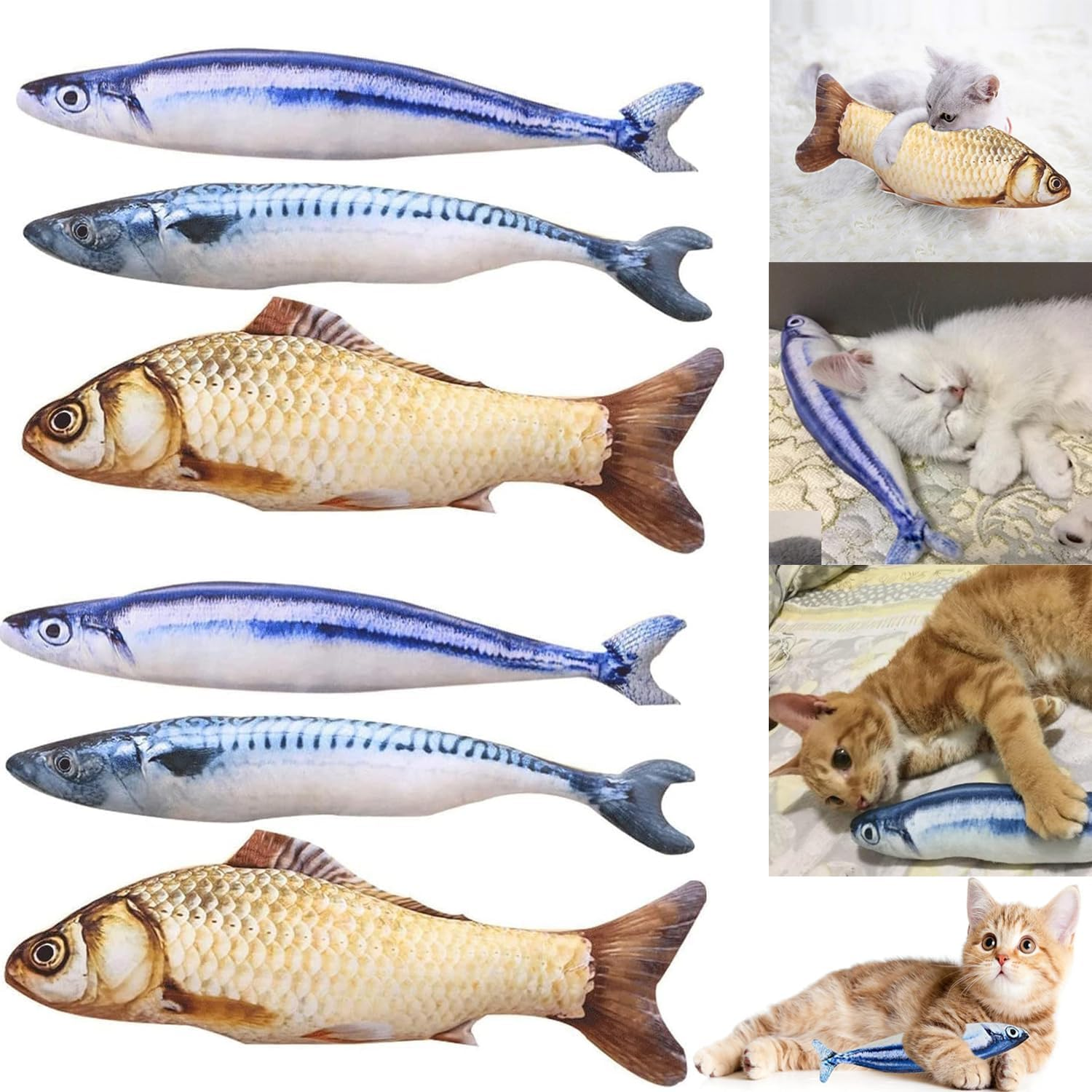 Mumoo Bear Cat Toys - 6 Pack Catnip Fish Toys for Cats, 20Cm Soft Catnip Toy Interactive Plush for Indoor Cat Toys Scratch Chewing Teeth Grinding Pet Pillows for Cats and Kittens image number 3