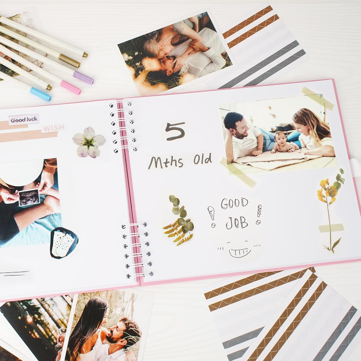 Scrapbook Album Photo Book with 20 Sheets White Pages 8.5X6 Inch Scrapbooking with Corner Stickers for Wedding Baby Shower Birthday Travelling, Yellow image number 3