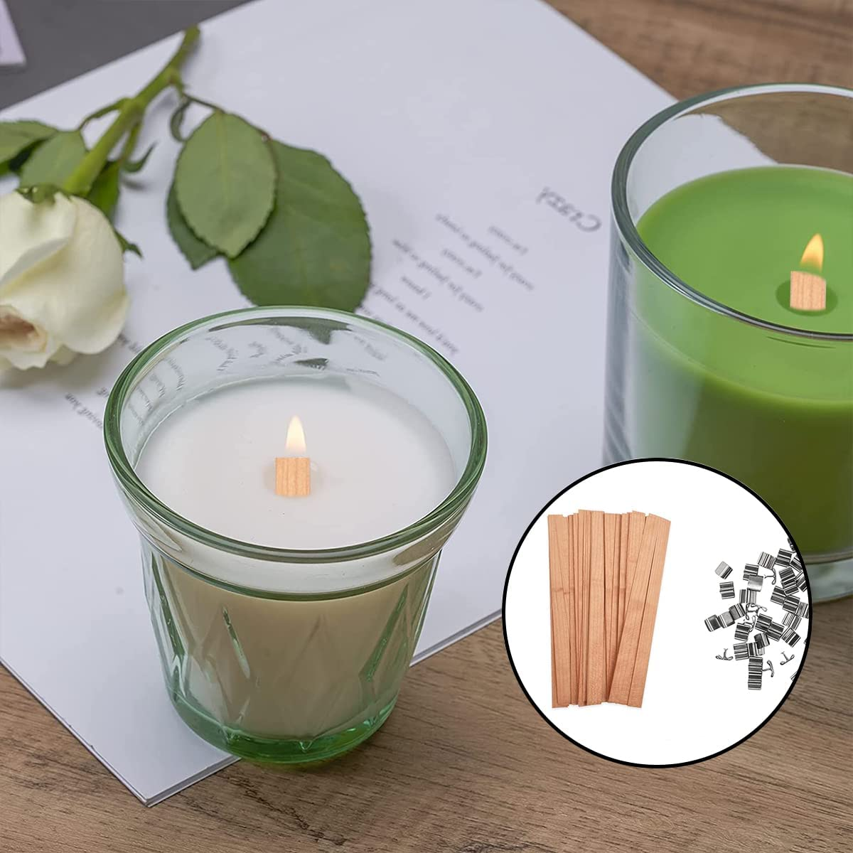 Wood Candle Wicks, 30 Pcs Natural Wooden Candle Wicks with Iron Stand for DIY Handmade Candles, Candle Craft(12.5 * 150Mm) image number 2