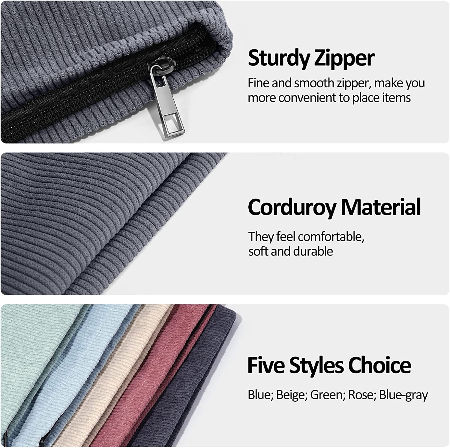 MAANGE 2 Pcs Cosmetic Bag, Travel Makeup Bag Makeup Pouch Corduroy Portable Versatile Zipper Pouch for Women (Grey