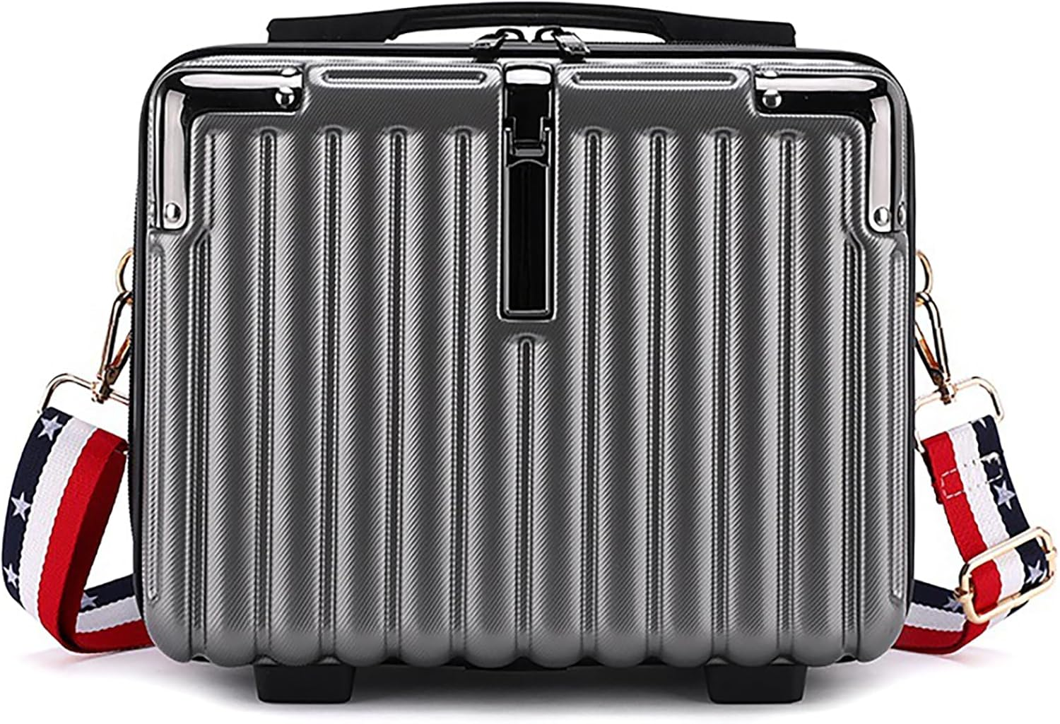 Mini Suitcase Hard Shell Makeup Bag Travel Cosmetic Case Portable Makeup Luggage with Shoulder Strap for Women, Black, Elegant