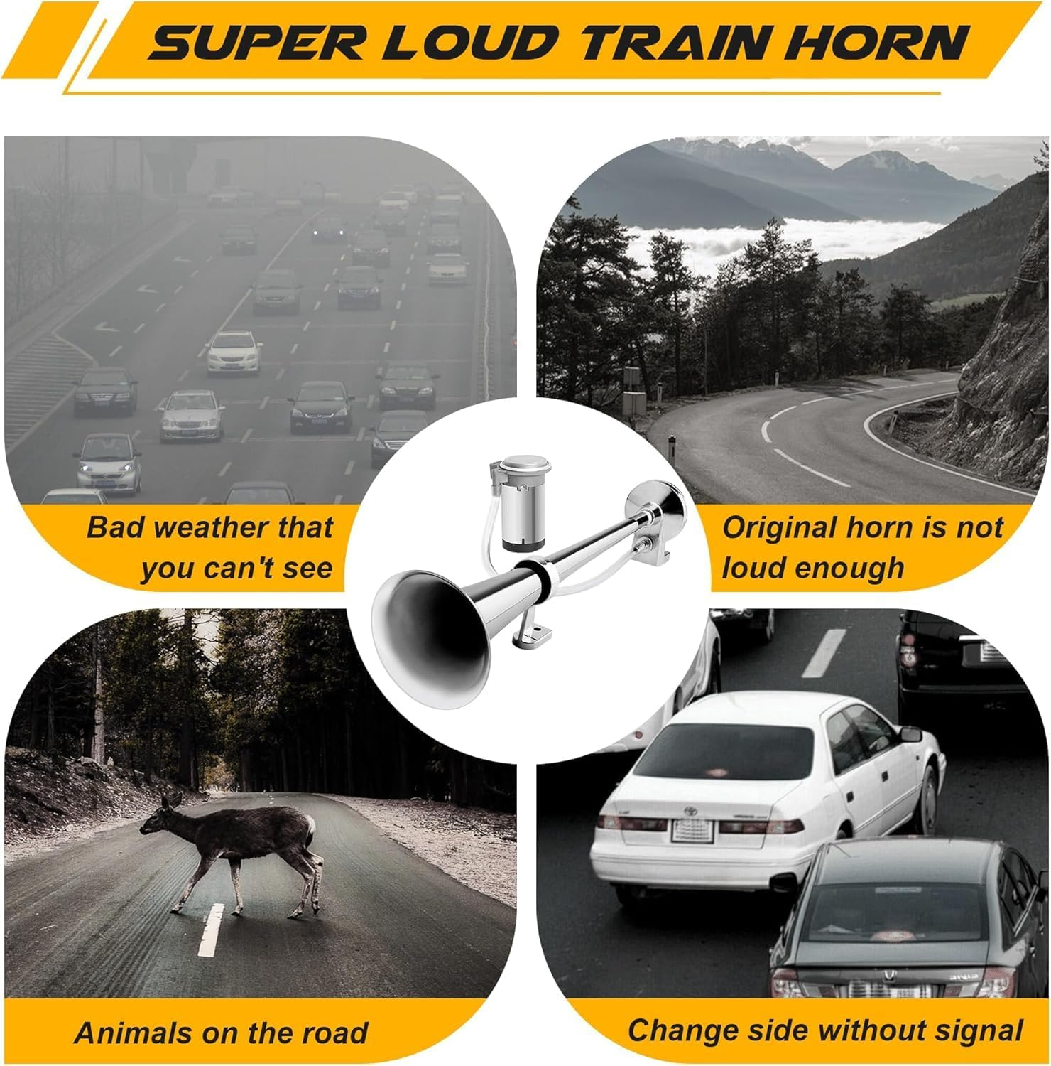 12V Air Horn Kit, Super Loud Train Horn for Truck, Air Horn Dual Truck Horn with Compressor for 12V Vehicles Trucks Pickup (Single Sliver)