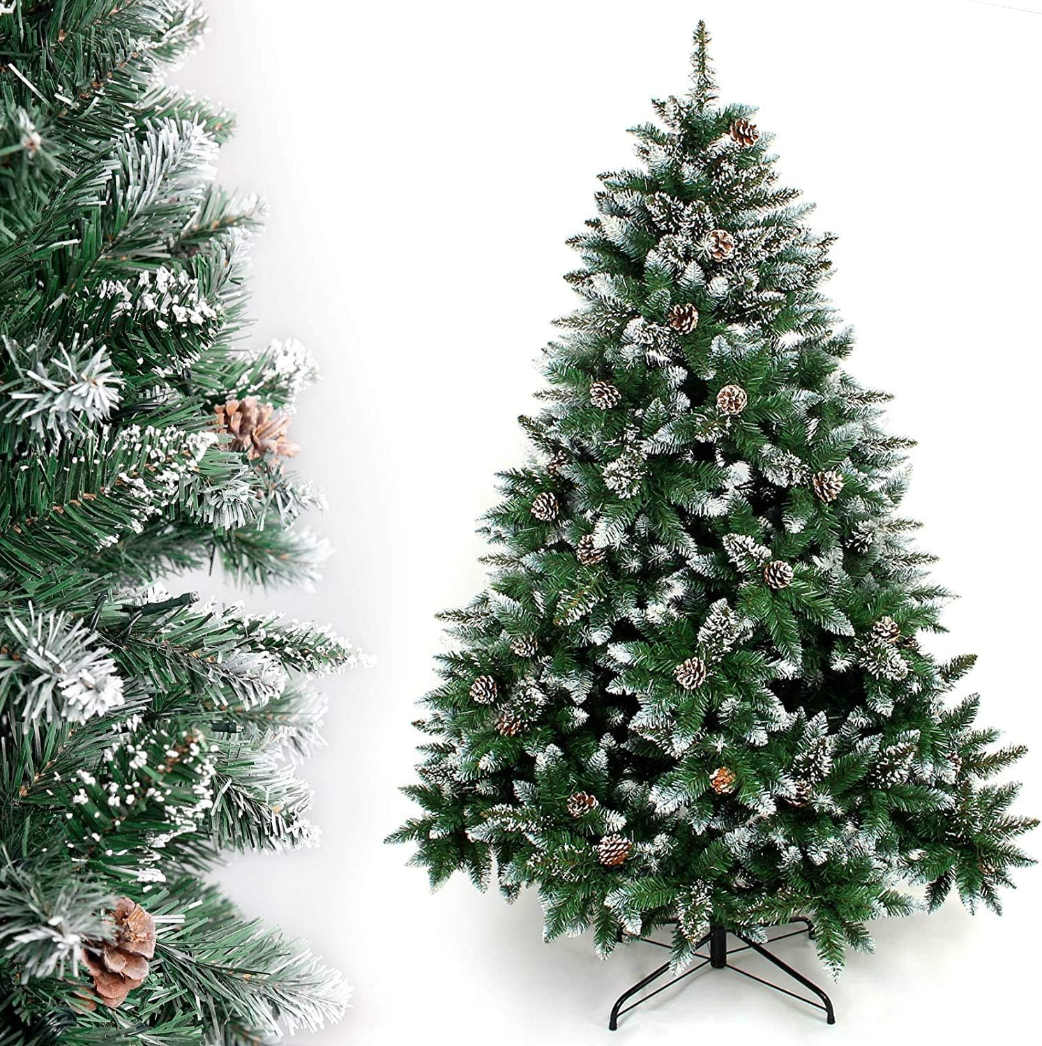 Ariv Green Pinecone Hinged Christmas Tree 1.5M 5FT Frost Green 786 Tips Bushy Hinged Branches Metal Stand Easy Assemble Chistmas Gift image number 2