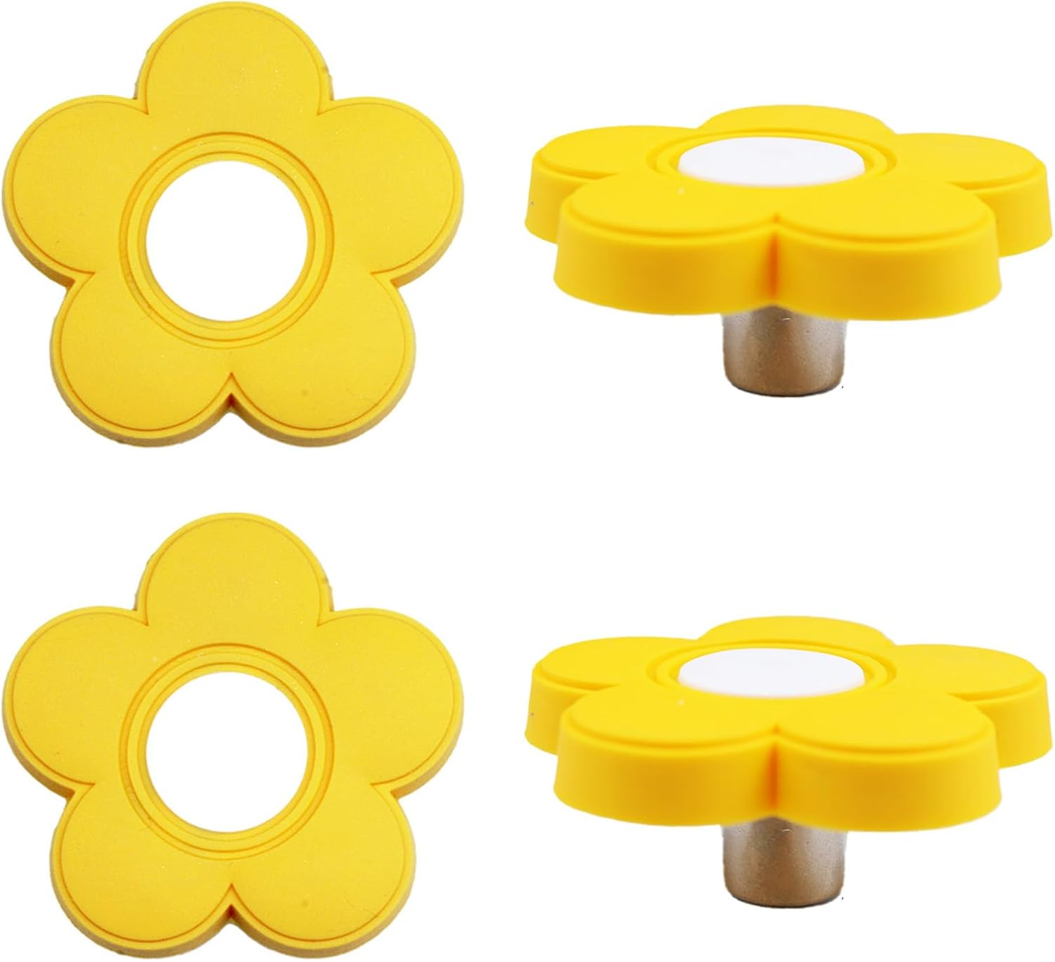 6Pcs Yellow Flower Shape Knobs - Soft Rubber Handles, Cabinet Drawer Pulls for Kids' Rooms & Closets, 1.8X1.8X0.85 Inch with Screws image number 4