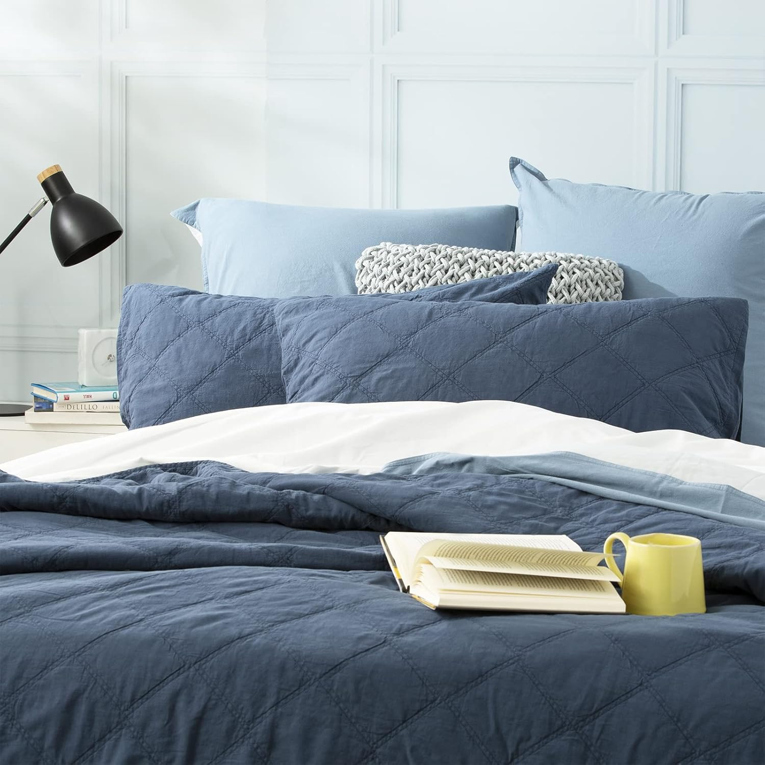 Renee Taylor Attwood VT Queen/King Bed Quilted Coverlet Stone Washed Cotton Ink image number 1