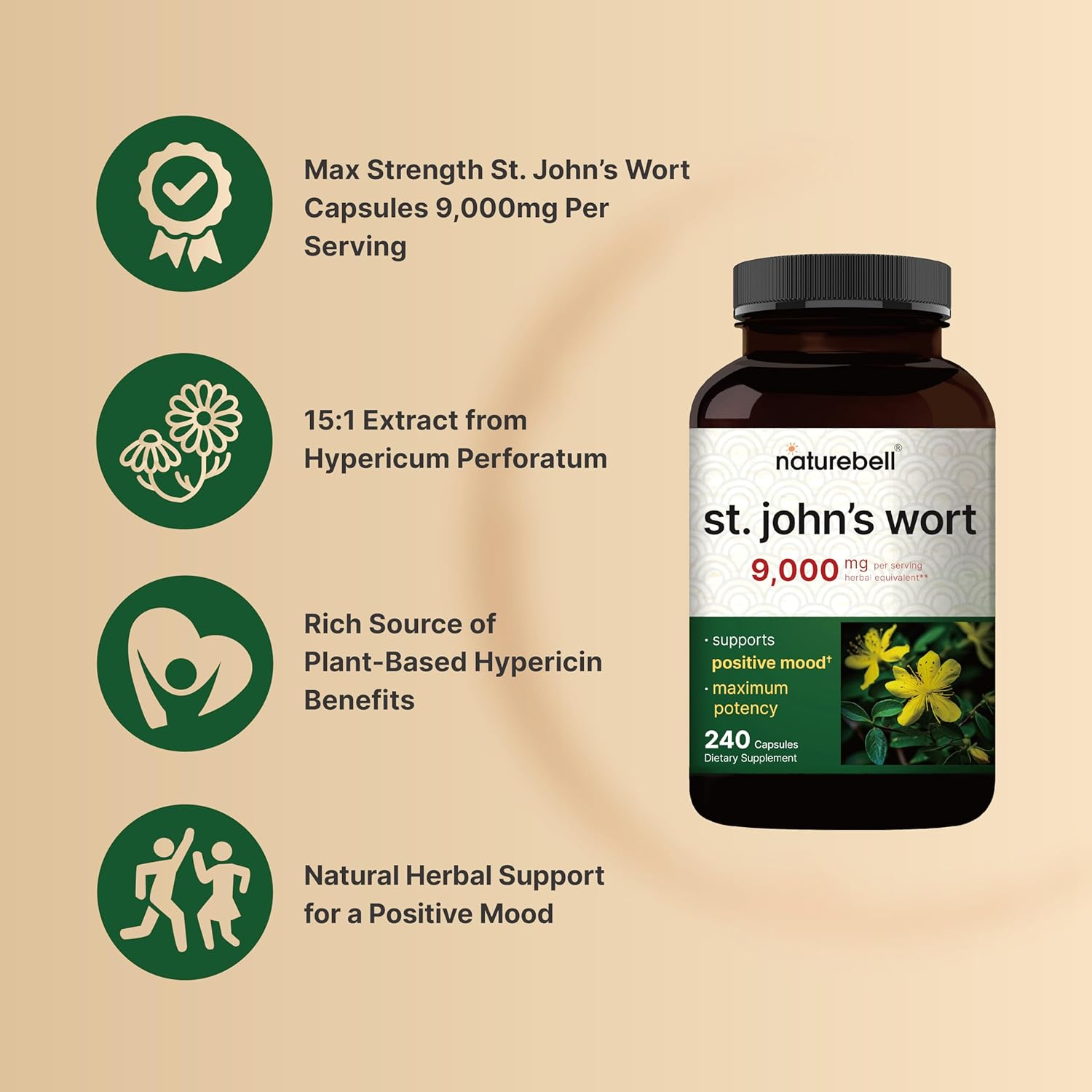 St John'S Wort, Made with Organic St John'S Wort, 1500 Mg, 200 Capsules, Supports Positive Mood and Mind, Supports Nervous System, No Gmos, No Preservatives image number 1