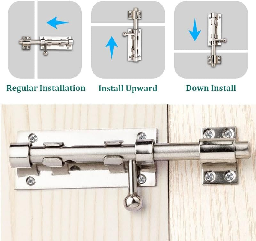 Heavy Duty 4 Inch Stainless Steel Door Lock Bolt, Sliding Barrel Latch for Bathroom, Bedroom, Shed & Cabinet Doors, Silver Anti-Rust Finish