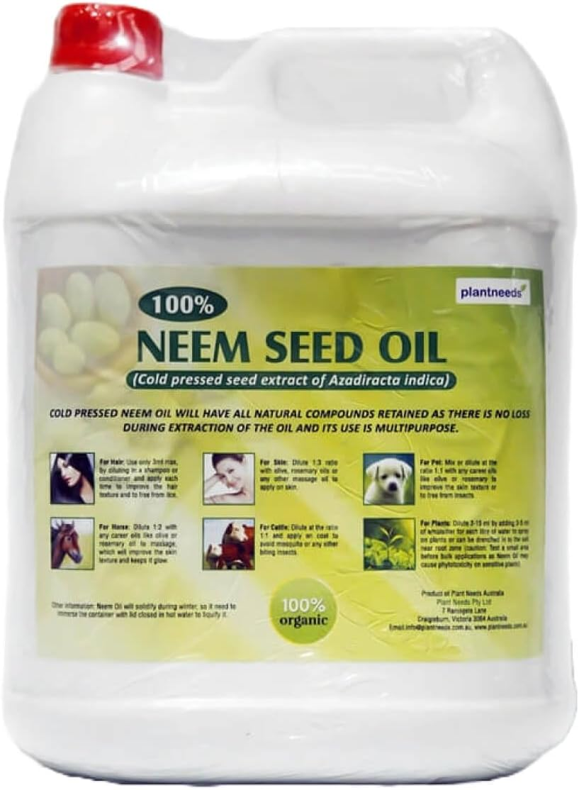 Plant Needs Neem Oil 5 L | 100% Organic Cold Pressed Neem Seed Oil | Multi Purpose Neem Oil for Hair, Skin and Plants | Organic Fertiliser for Plants