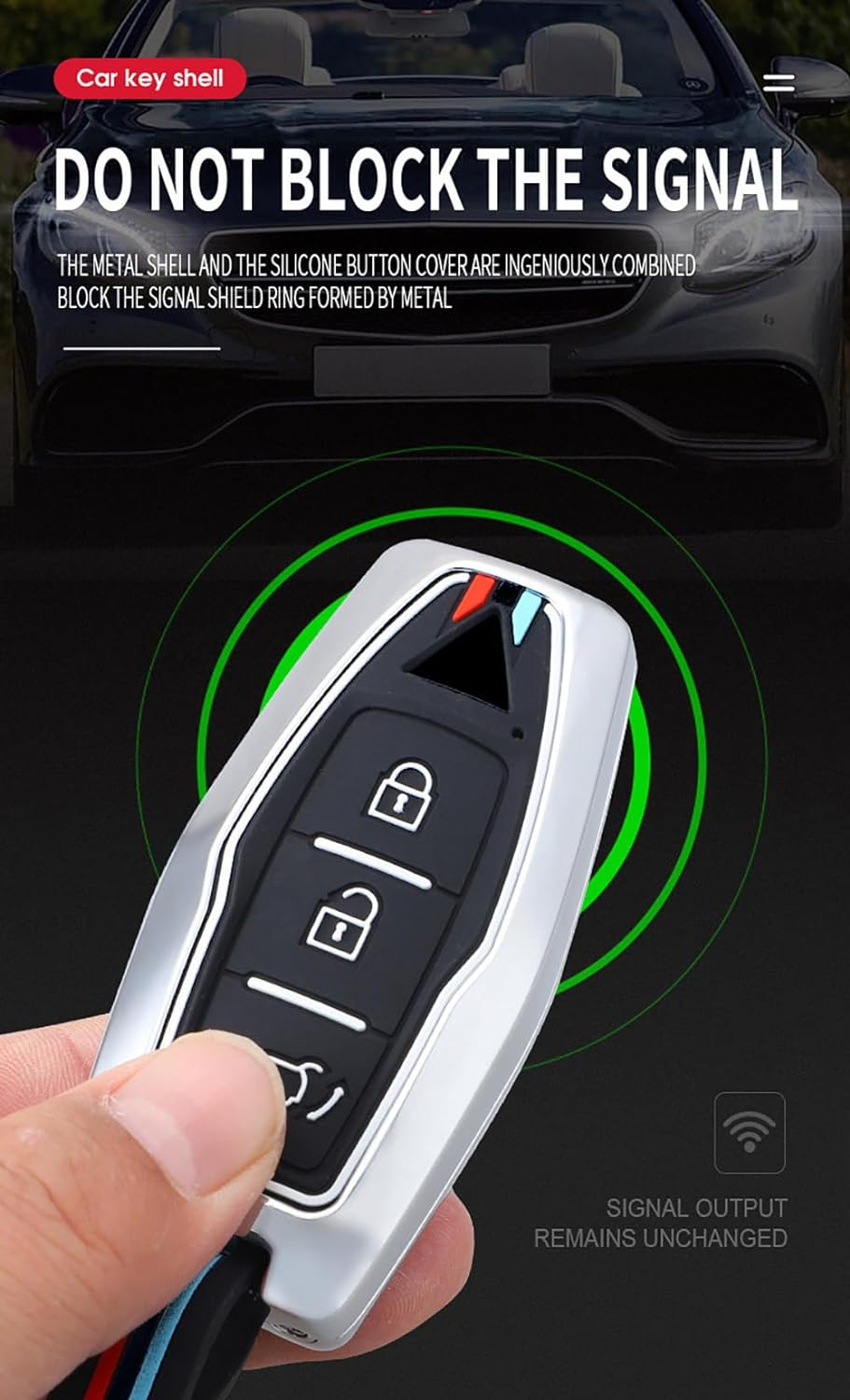 Ontto Alloy Car Key Fob Cover Fit for Mitsubishi Outlander 2022 2023 Smart Key Case Keyring Silicone Key Shell Holder Bag Keychain Protection Accessories Silver A image number 2