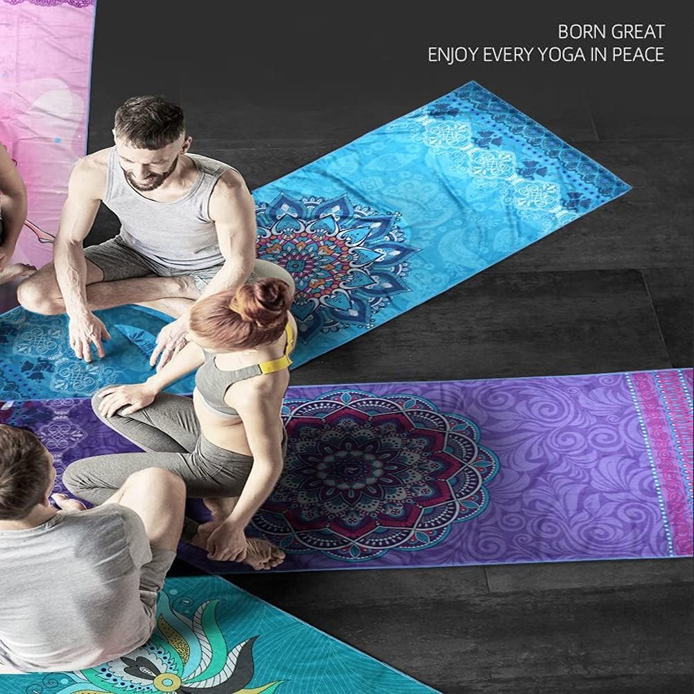 EXERCISE Large Yoga Towel74 L X 27.5" W Rubber Grip Dots Bottom Non Slip Yoga Mat Towel for Hot Yoga Pilates and Workout image number 6
