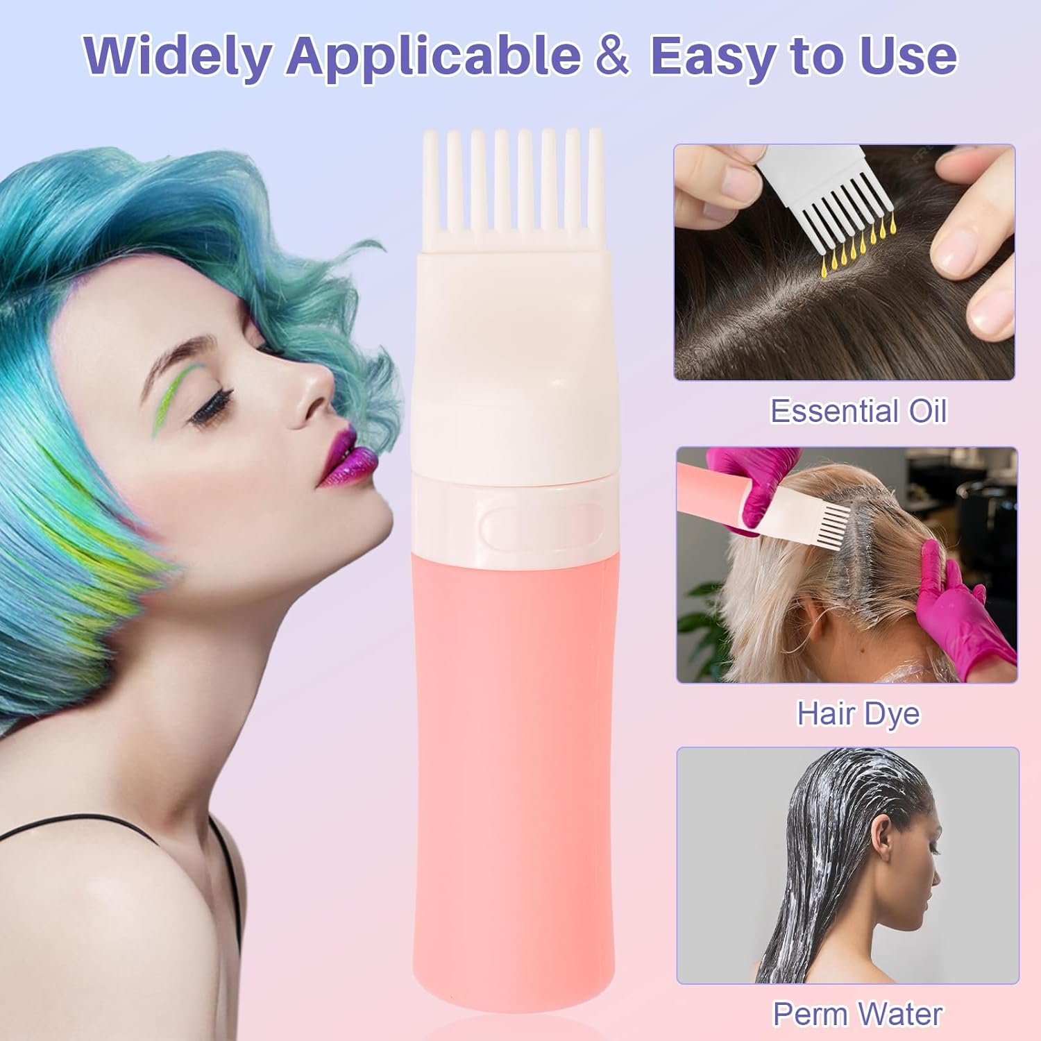 DUAIU Scalp Massage Brush with Hair Oil Applicator, 2 Pieces Silicone Head Massage Brush and 1 Piece Hair Oil Applicator, Massage Brush Hair Applicator Bottle Hair Kit Hair Growth Accelerate - Pink/Blue image number 3