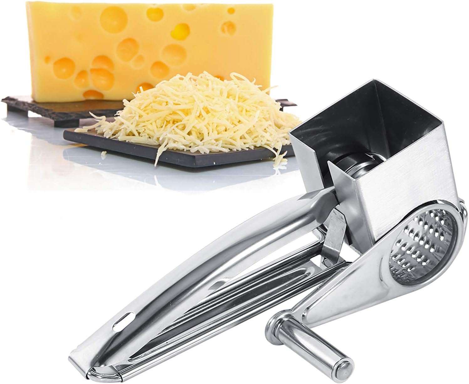 Multi Function Rotary Grater, Stainless Steel Rotary Cheese Grater, Hand Cranked Rotary Shredder for Kitchen Effortlessly Slicing and Shredding Cheese image number 5