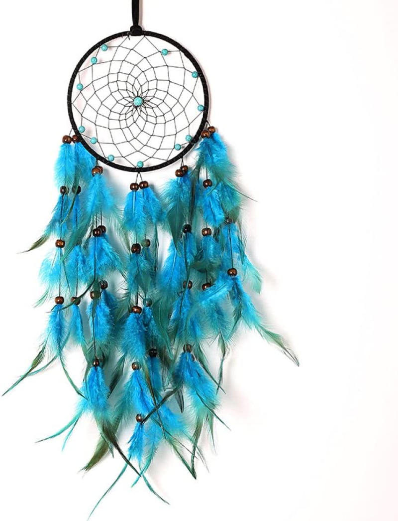 Blue Feather Dream Catcher with Turquoise,Indian Home Decoration Wall Hanging Dream Catchers for Kids Bedroom Dorm Room Wedding Party Boho Craft Ornament image number 3