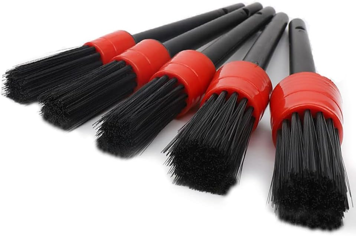 CAASFOOY 5 Pcs Car Detailing Brush,Auto Detailing Brush Set Perfect for Car Motorcycle Automotive Cleaning Wheels, Dashboard, Interior, Exterior,Air Vents, Leather, Engine, Air, Emblems(Red) image number 4