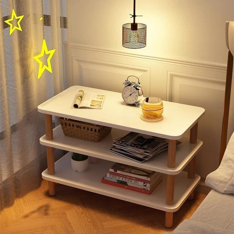 End Table, Side Table, Nightstand Bedside Table, 3-Tier Storage Shelf for Small Spaces, Bedroom, Living Room, Entryway, Farmhouse, Easy Assembly, White image number 1