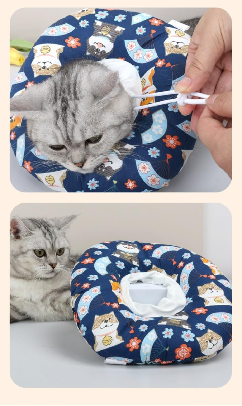 Cat/Puppy Recovery Collar Cone, after Surgery Pet Bumper, Unique Design Pattern, Healing Neck Pillow Pet Recovery Dog Collar, Soft, Hypoallergenic, Adjustable, Breathable (Blue, Medium) image number 2