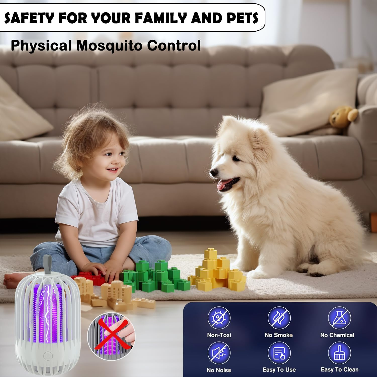 Mosquito Killer Lamp, 2 in 1 LED Mosquito Zapper, Portable USB Rechargeable Indoor and Outdoor Mosquito Killer, with UV Light Effective Fly Zapper for Use in the Home, Garden,Yard (White) image number 1