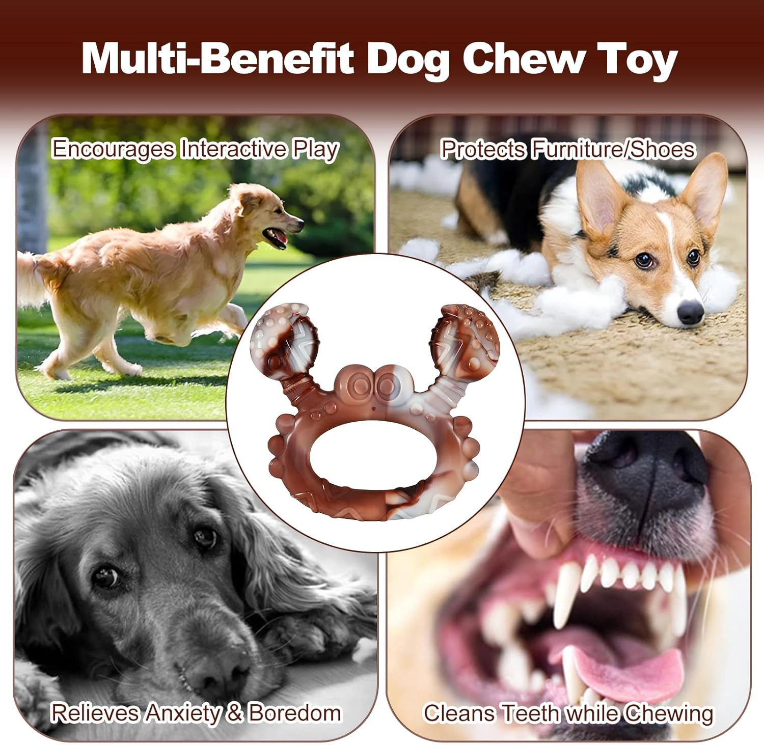 Adpartner Dog Chew Toys for Aggressive Chewers, Puppy Teething Toys Tough Beef Flavored Dog Toys to Teeth Cleaning Reduce Pet Anxiety and Boredom, Nylon Crab Dog Bone Toy for All Breeds of Dogs image number 4