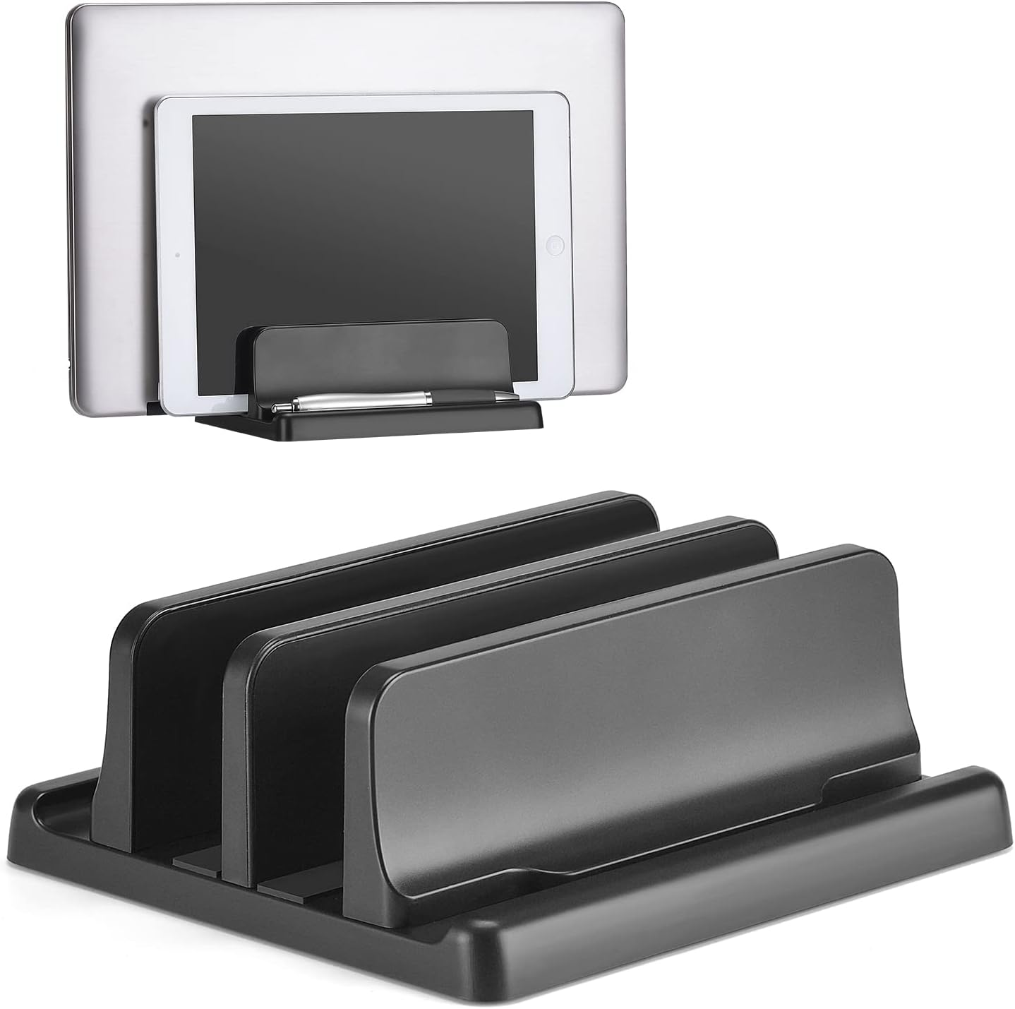 Adjustable Vertical Laptop Stand 4 Slots,Premium ABS Plastic Laptop Holder Space-Saving Fits All Laptops (Black) PC115 image number 2