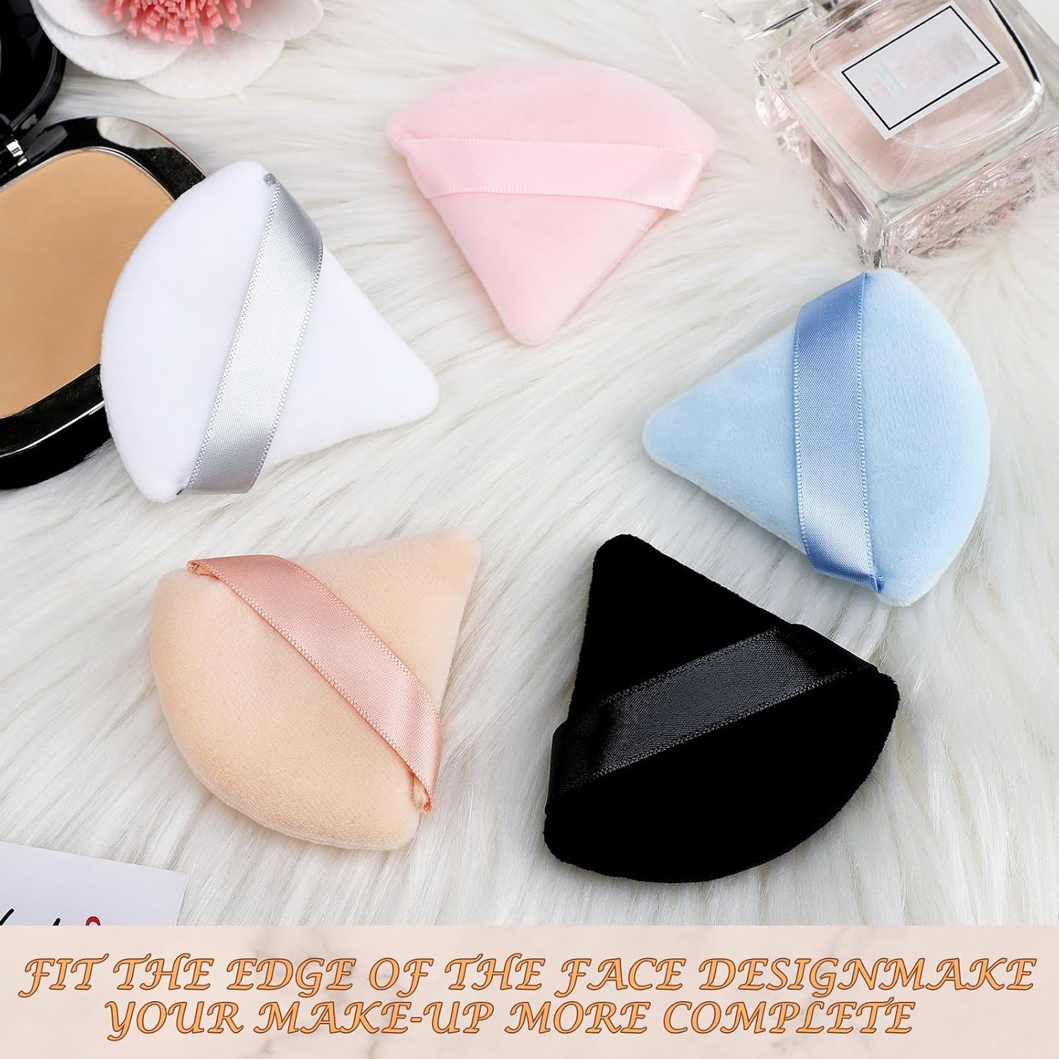 Suclain 48 Pcs Velour Triangle Powder Puff Soft Velour Makeup Puff for Face Powder Makeup Triangle Sponges for Wet and Dry Cosmetic Foundation Loose Mineral Body Tool(Bright Color) - Bright Color image number 6