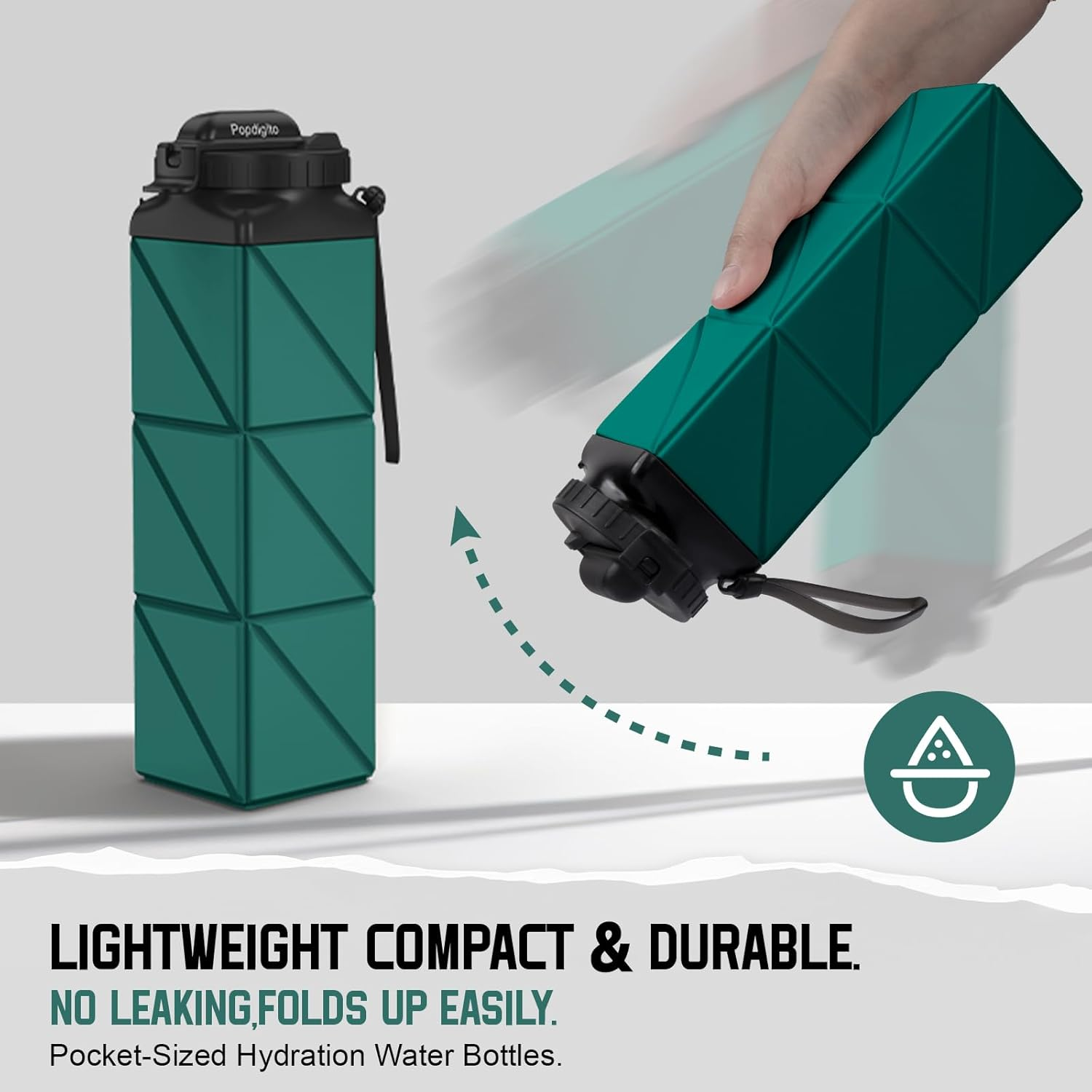 Collapsible Water Bottles,Food Grade BPA Free Silicone Foldable Water Bottle,20.6Oz Lightweight Bottles,Upgrade Leakproof Lid,Reusable Expandable Water Bottles for Travel Gym Camping Hiking - Dark Blue+Dark Grey+Dark Green image number 6