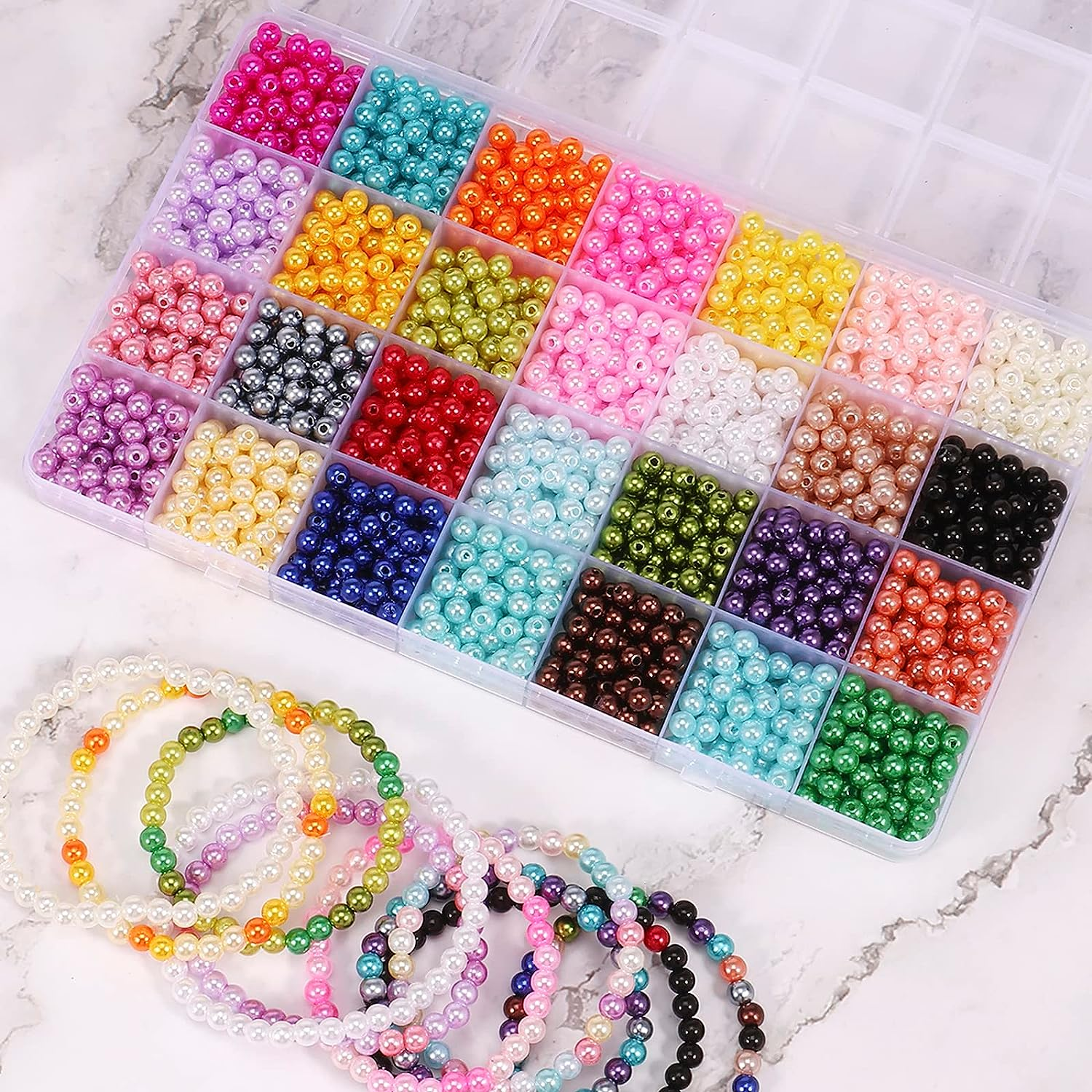CAOLINLINGG 1960Pcs Bracelet Beads Kit with Storage Box 28 Colors Beads Making Kit DIY Craft Beads Set 6Mm Jewellery Beads Kit Bright Color Jewelry Making Kit Portable for Women Adult Teen Girls DIY L image number 4