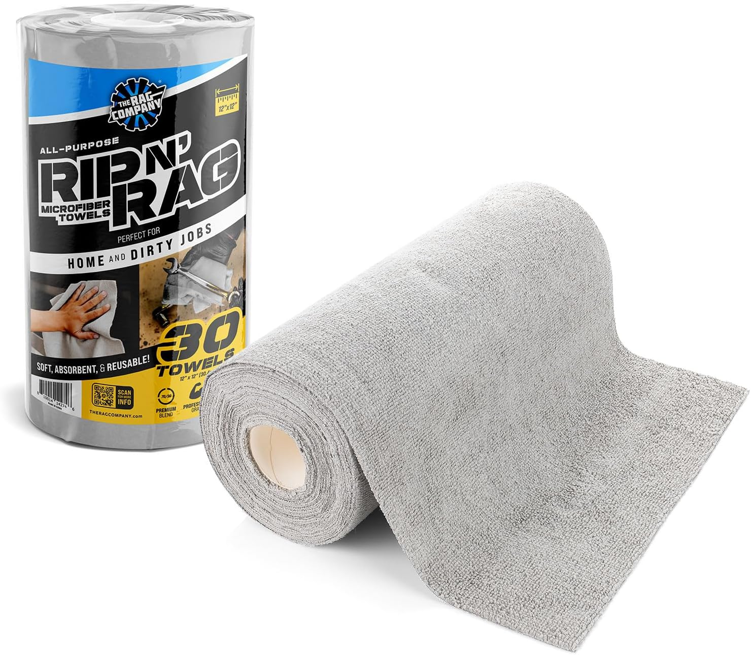 The Rag Company - Rip N' Rag Multi-Purpose Reusable Microfiber Towels for Home, Office, Garage, RV and More - 30 Count Roll - Premium 70/30 Blend - 200Gsm image number 3