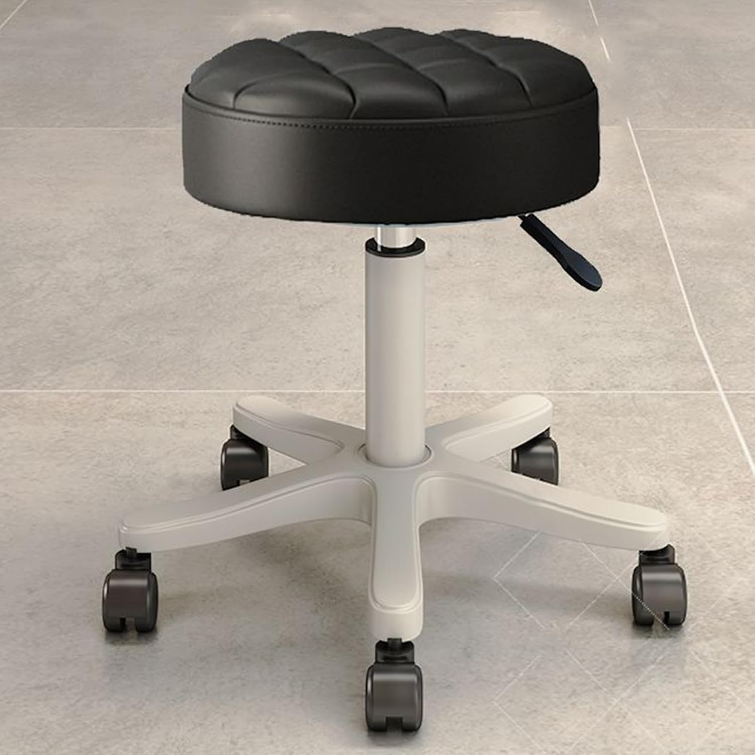 Small Chair round Rolling Stool with Wheels PU Leather Height Adjustable Swivel Stool Drafting Work Tatto Massage SPA Salon Stools Home Office Chair (Black) image number 6