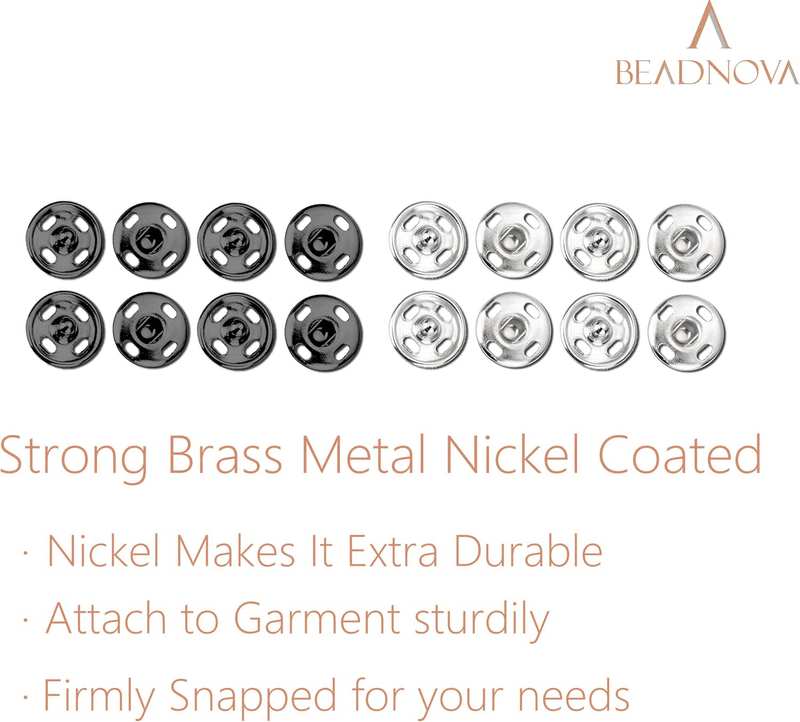 Beadnova Sew on Snaps Metalpress Buttons Snap Fasteners for Clothing (100 Sets 2 Colors) image number 3