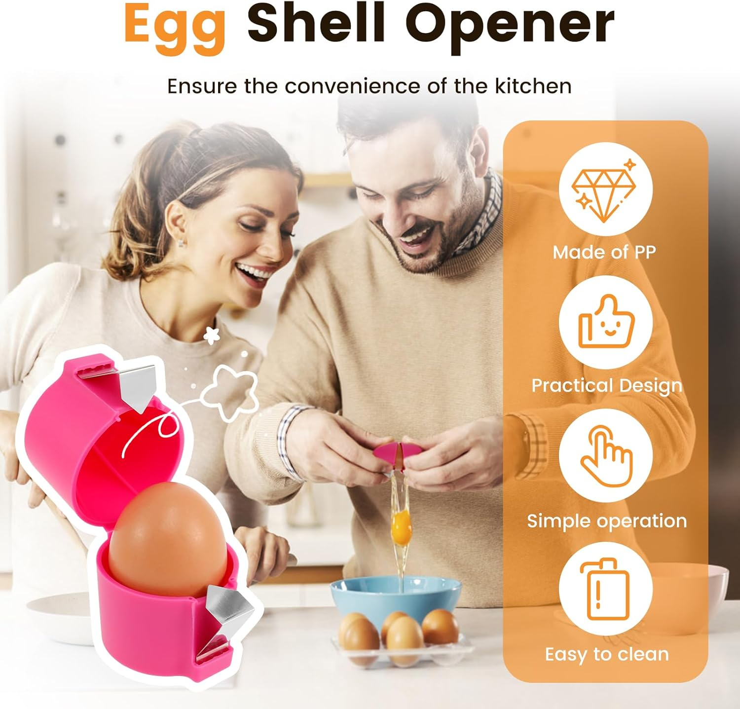 3PCS Egg Shell Opener, Handheld Egg Cracker Tool, Portable Egg Opener Tool, Egg Breaker for Raw Eggs, Effortless Egg Cracking Tool, Egg Slicer Egg Peeler Tool for Cooking Camping image number 3