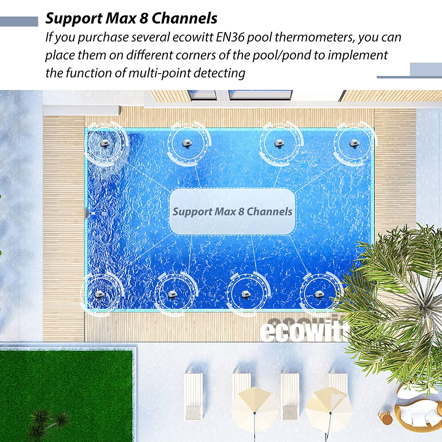 Ecowitt WH0298 Wireless Pool Thermometer with LCD Display Console, Floating Easy Read Pool Thermometer for Swimming Pool, Hot Tubs and Bath Water, 433 Mhz