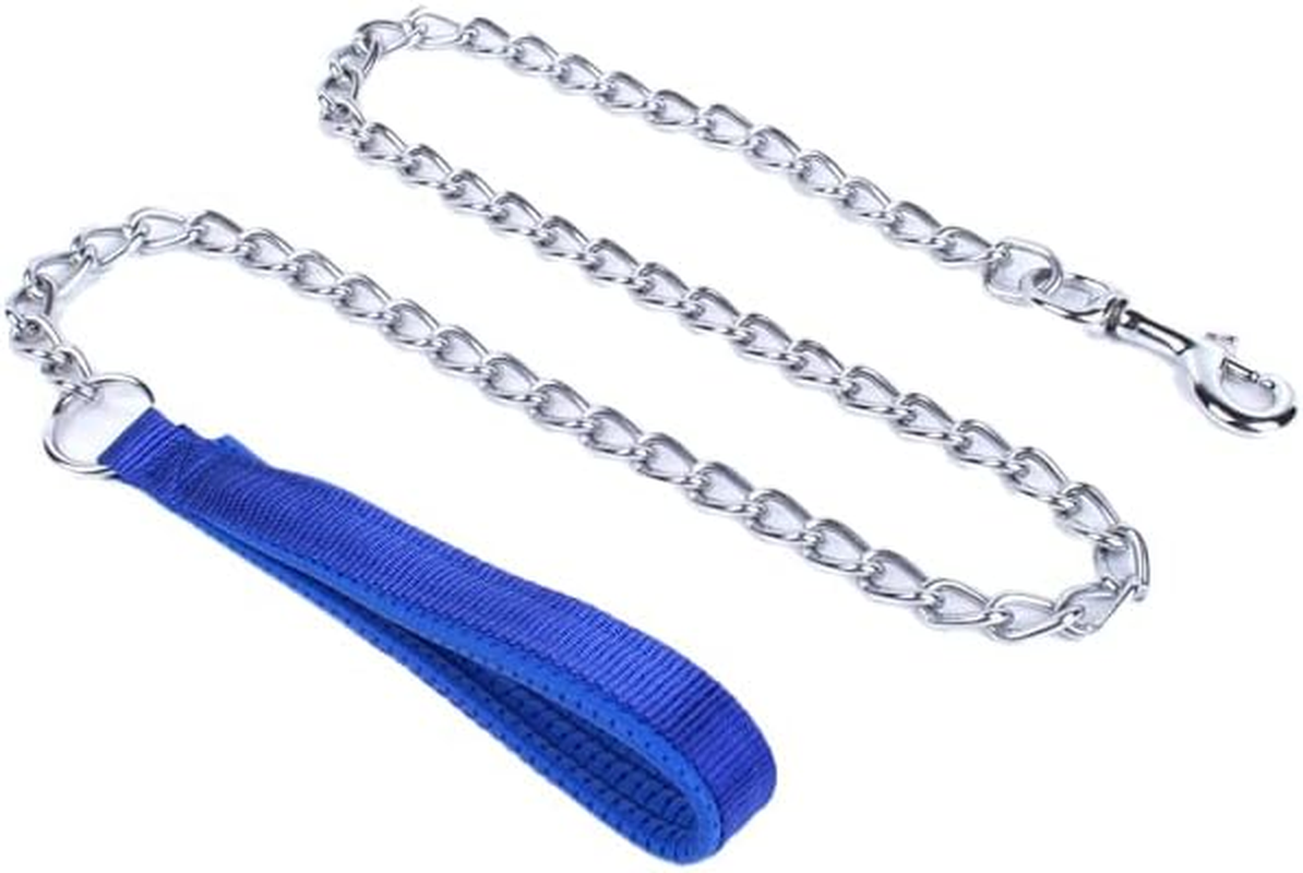 120CM Heavy Duty Pet Dog Puppy Metal Chain Lead, Soft Padded Handle Leash, Durable Stainless Steel