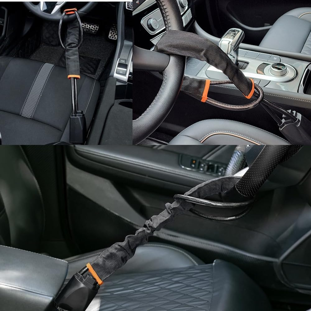 Steering Wheel Lock, Steering Wheel Lock Seat Belt Lock Universal anti Theft Car Device Car Lock Theft Prevention with 3 Keys for Car Security Fit Most Vehicles Truck SUV Van(Black) image number 3