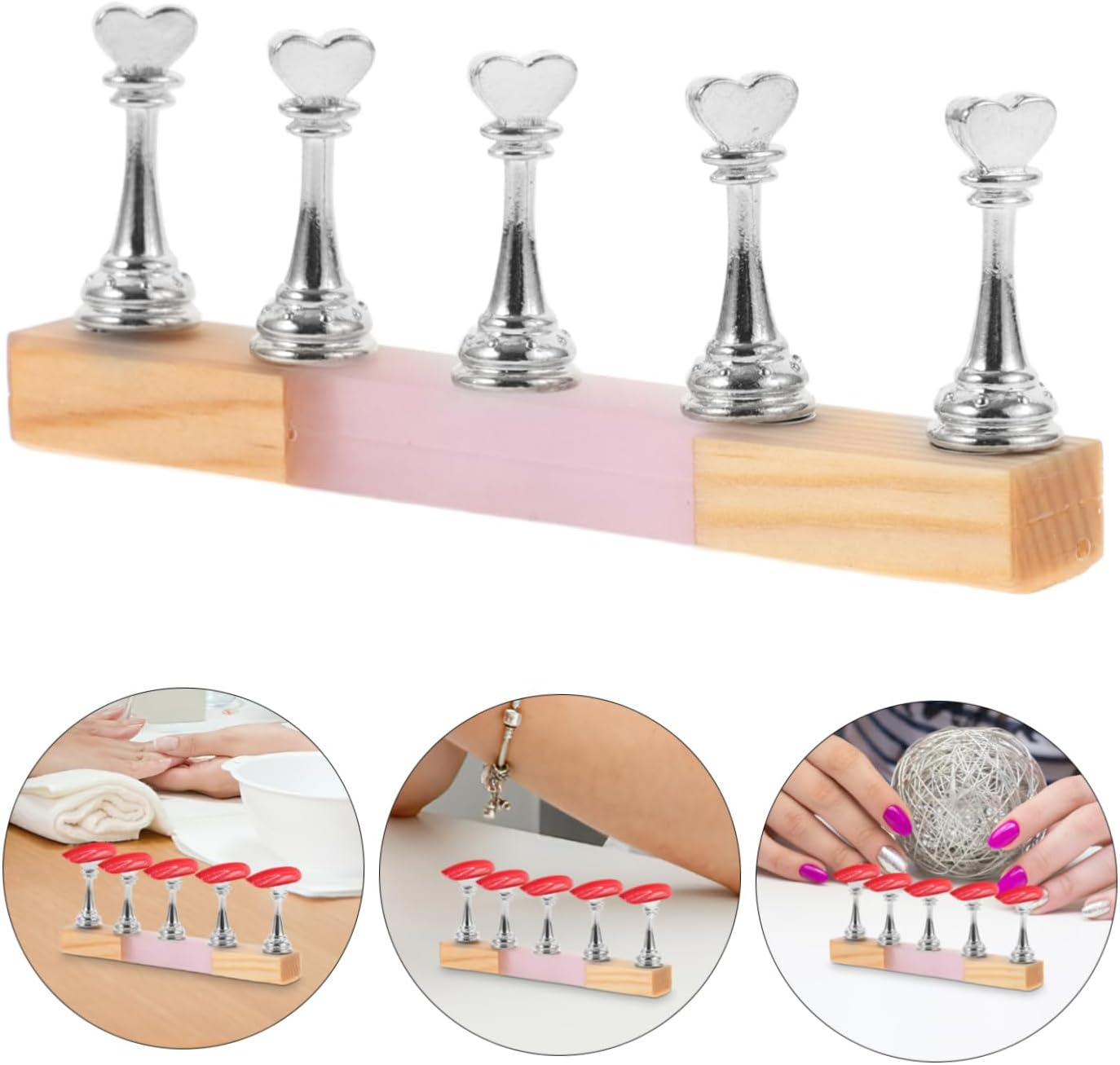 VICASKY Nail Pad Practice for Nail Art Training White Wooden Design Alloy Holder Supplies and Manicure Learning