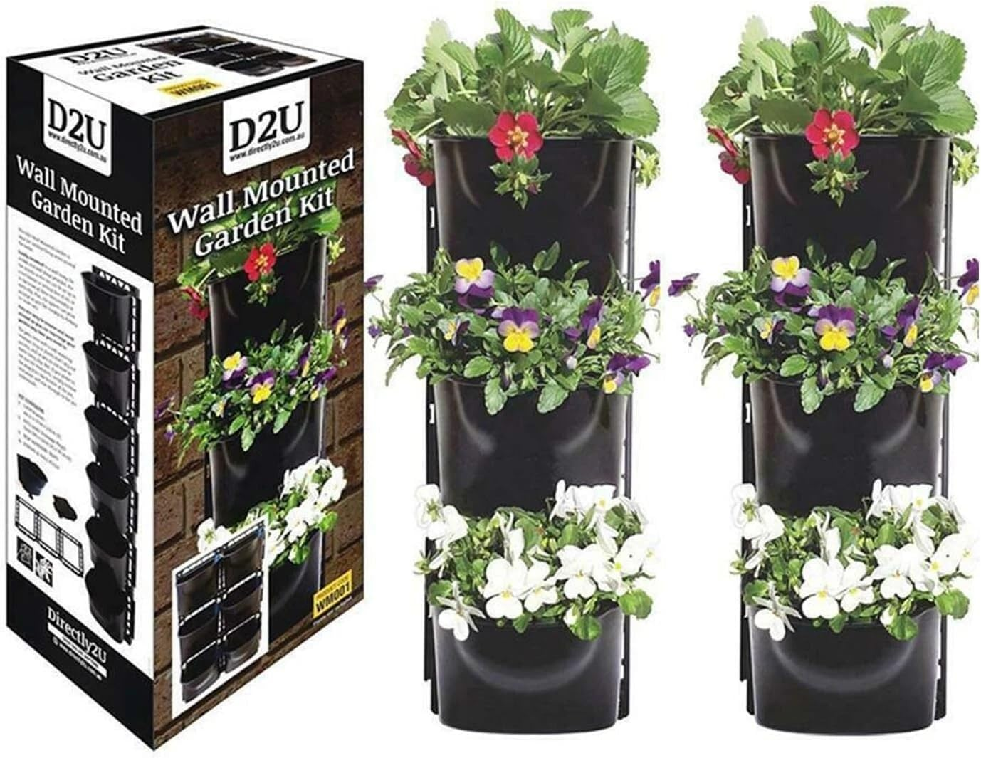 Wall Mounted Garden Planter Kit - Vertical Wall Planter with 6 Plastic Hanging Plant Pots, Space Saving Indoor Outdoor Herbs Flowerpot for Office Garden Balcony and Home Decor - (Black)