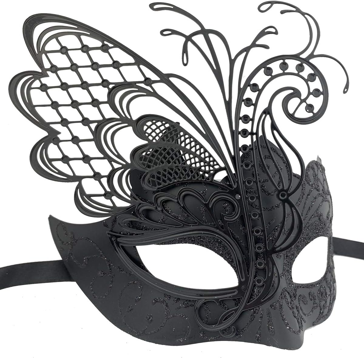 Couples Pair Mardi Gras Venetian Masquerade Masks Set Party Costume Accessory - Black Gold Couples image number 4