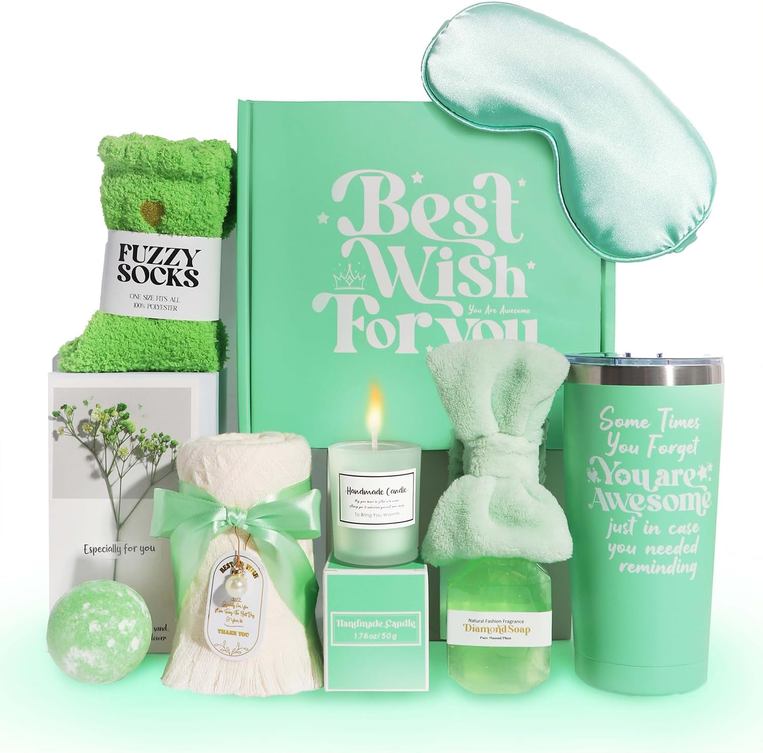 Birthday Gifts for Women,Gift Basket Set for Her Mom Sister Best Friend Girlfriend Wife, Mother'S Day,20 Oz Stainless Steel Tumbler (Green)