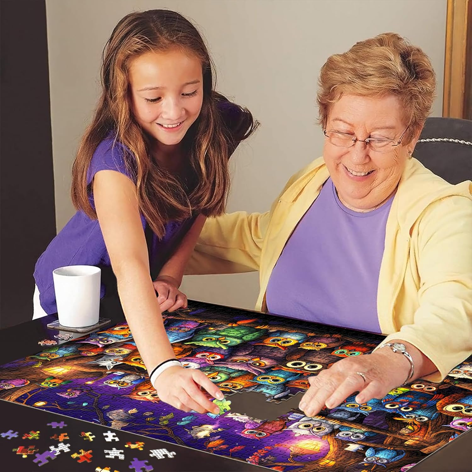 Jigsaw Puzzles for Adults 1000 Pieces, Interlock Perfectly Letter on Back No Dust, Home Decor Birthday Gift Toy for Men Women Elders Seniors, 1:1 Poster - Owl Family image number 6