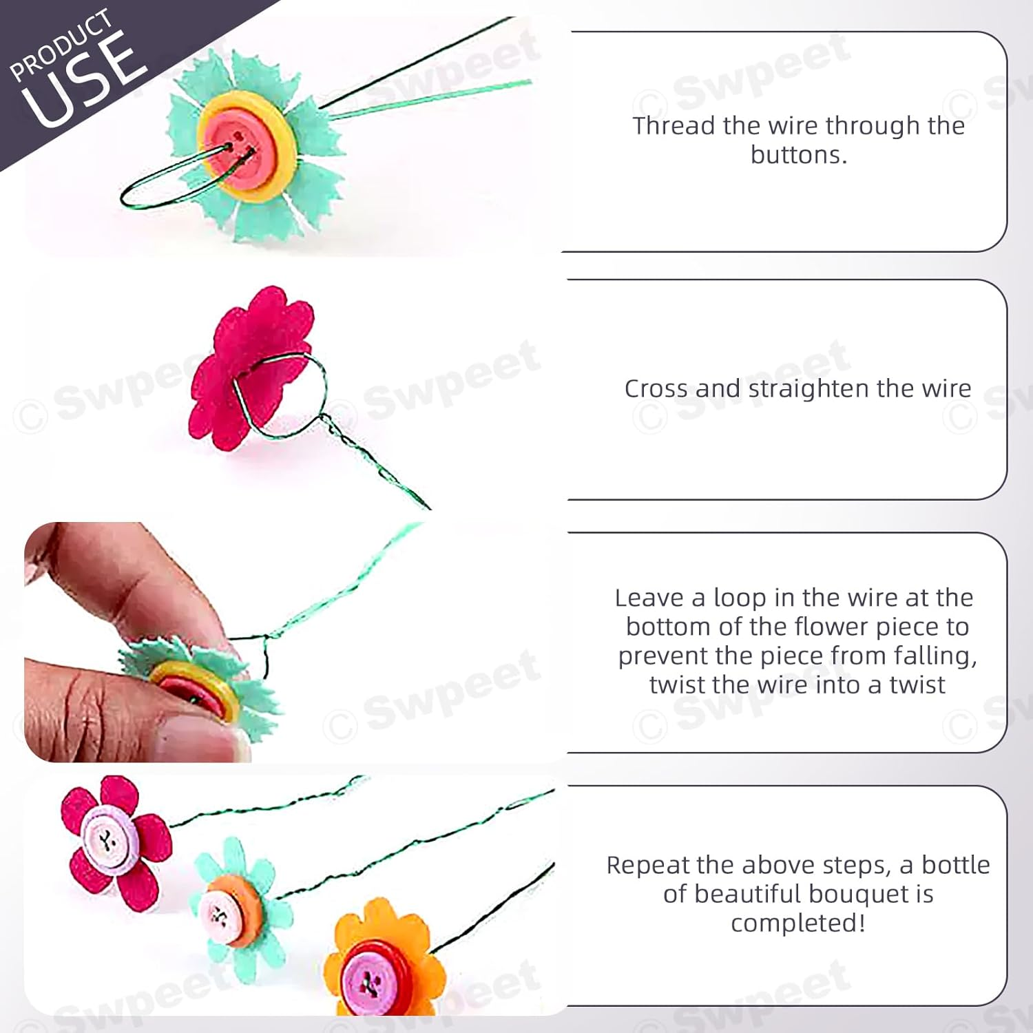 Swpeet 253Pcs Flower Craft Kit, Make Your Own Flower Bouquet with Buttons Felt Flowers, DIY Activity Supplies Vase Art and Craft Kits for Most Craft Project image number 2