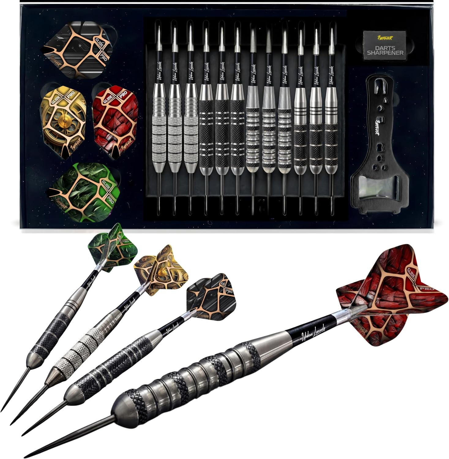 Ignatgames Premium Steel Tip Darts &ndash; 3/6/12 Pack Brass Barrels with Aluminum Shafts, 16 Glidexpro Flight Set, Tool Kit & Giftable Case