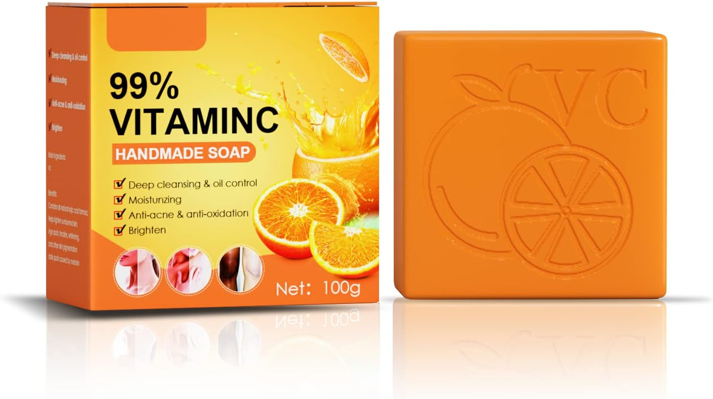 Natural Orange Vitamin C Handmade Soap, Whitening Handmade Soap, with 99% Vitamin C and Orange Extract, for Face & Body Exfoliate Moisturizing Whitening Care-100G image number 6