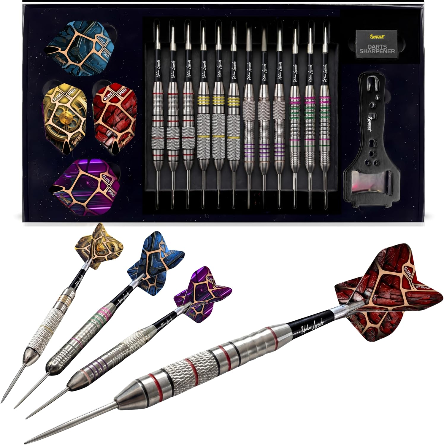 Ignatgames Premium Steel Tip Darts &ndash; 3/6/12 Pack Brass Barrels with Aluminum Shafts, 16 Glidexpro Flight Set, Tool Kit & Giftable Case