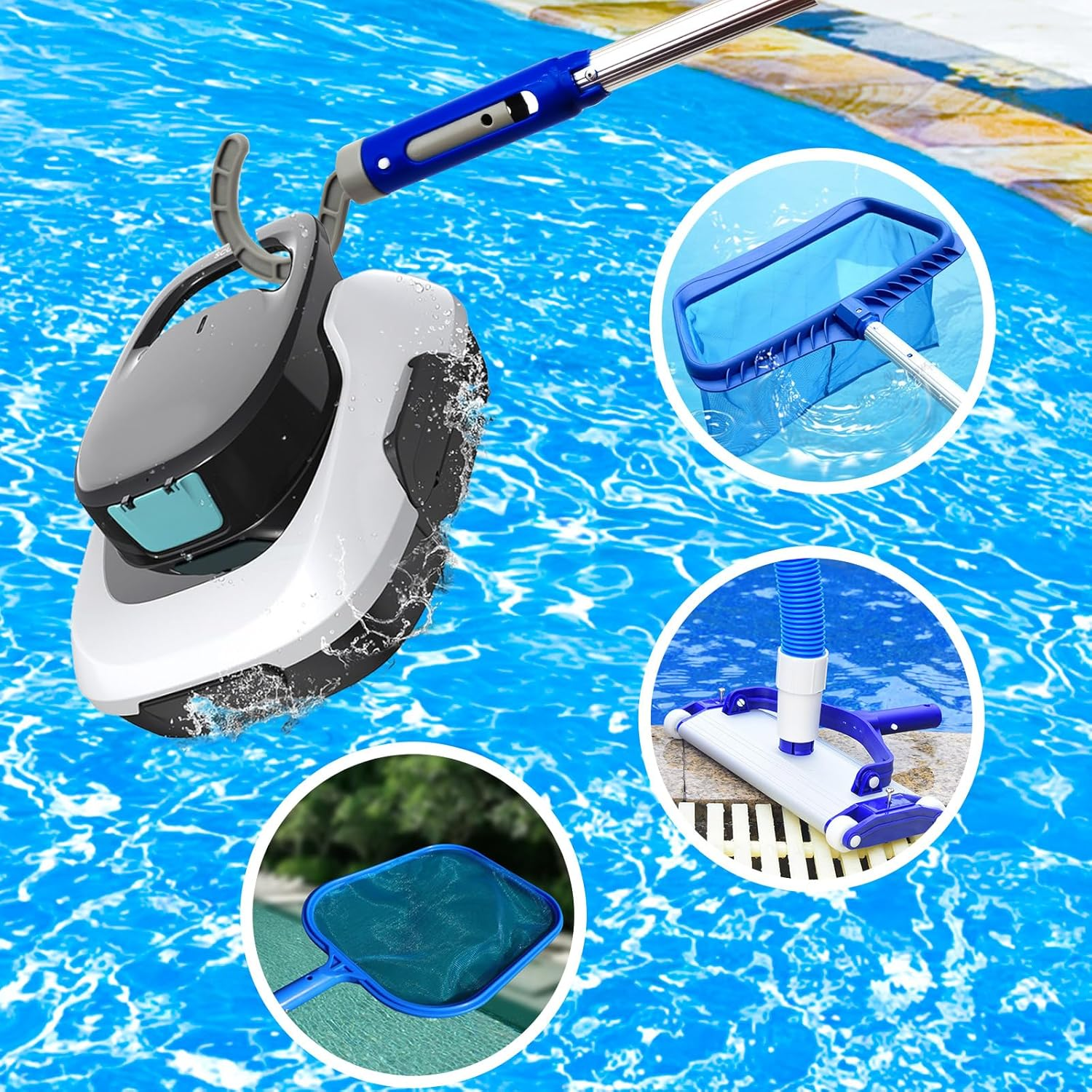 Hook with Swimming Telescopic Pole for All Robotic Pool Cleaner Customized for Pool Vacuum Robot Including Cordless,Above Ground and Underwater,3-Section 3 Feet Adjustable Aluminum Pole with Hook image number 2