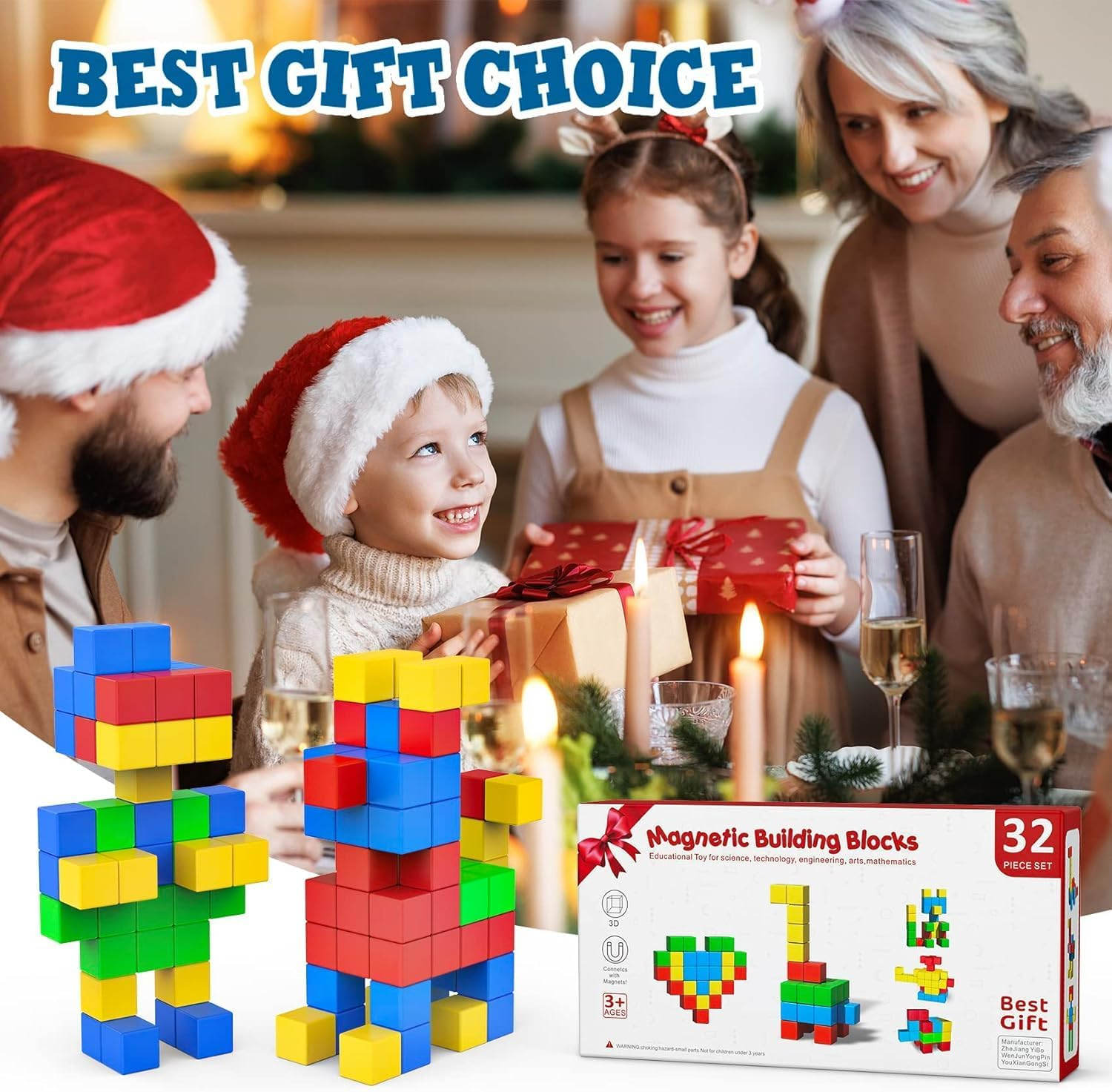 XICEN Magnetic Blocks 32 Pieces,1 Inch Large Magnetic Building Blocks for Ages 3+ Year Old Boys and Girls,3D Magnetic Cubes for Kids,Preschool STEM Educational Sensory Magnet Toys image number 3