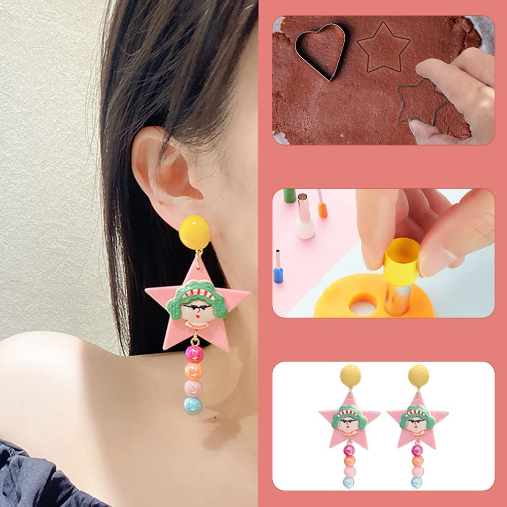 134 Pcs Polymer Clay Cutters, AIFUDA 16 Shapes Clay Earring Cutters with 48 round Piercers and 50 Earring Accessories for Earrings Making image number 4